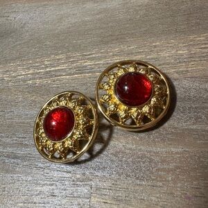 FENDI Red Cabochon Sun ClipOns